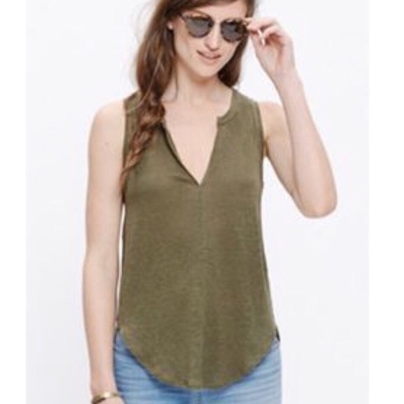 Madewell Tops - Madewell Olive Notch-Neck Linen Tank